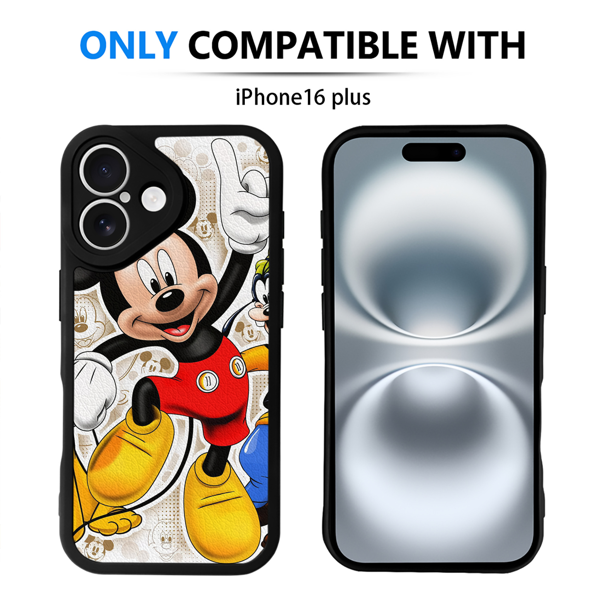 （画像用） ミッキーマウス Mickey Mouse 【iPhone 16シリーズ対応】シリコンスマホケース（レザー調） 材質：シリコン